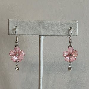 Pink Flower Sparkly Earrngs